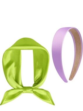 Halloween Women Costume Accessories Purple Headband Green Scarf Black Fake Nerd